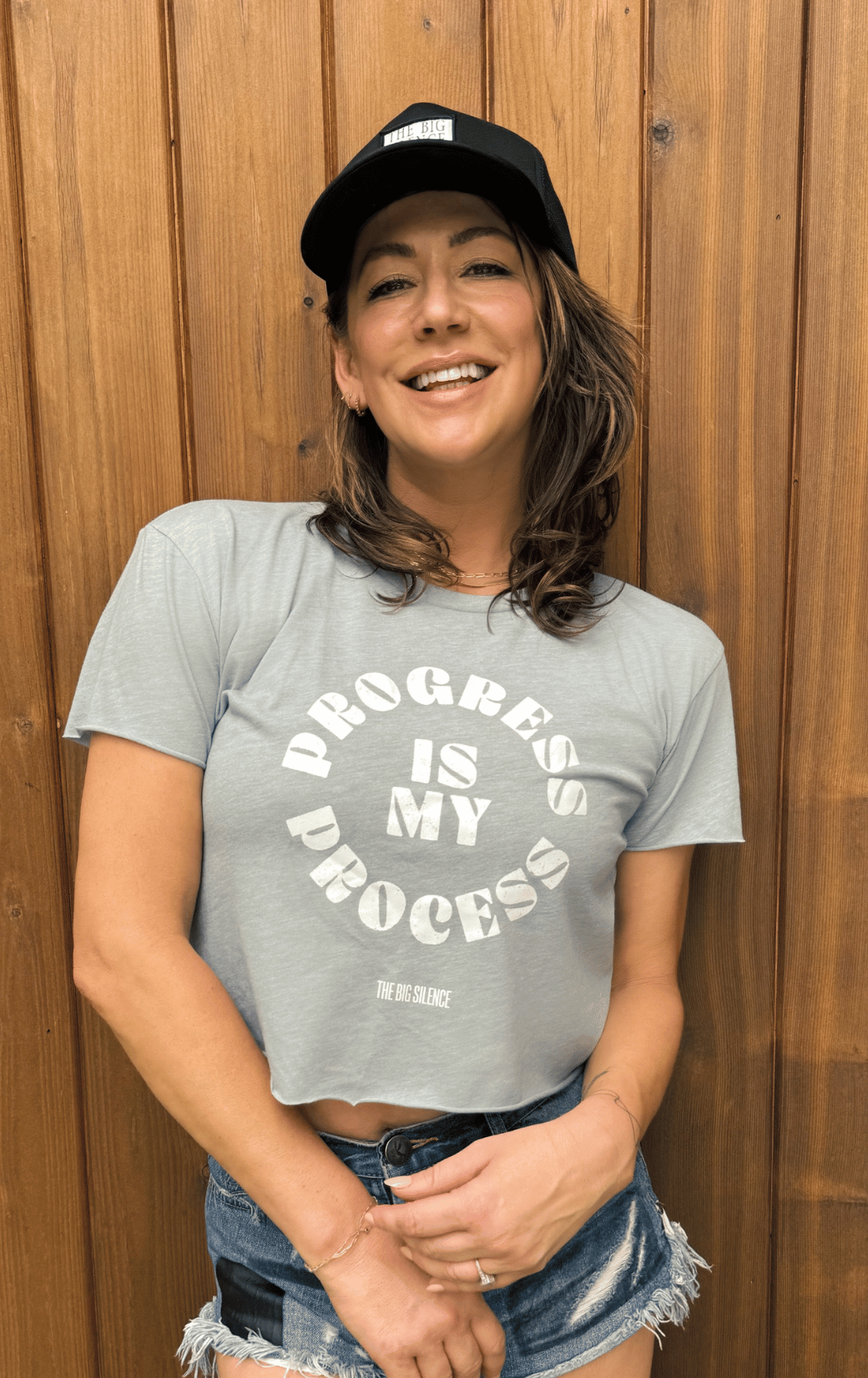crop tee with word art: progress is my process