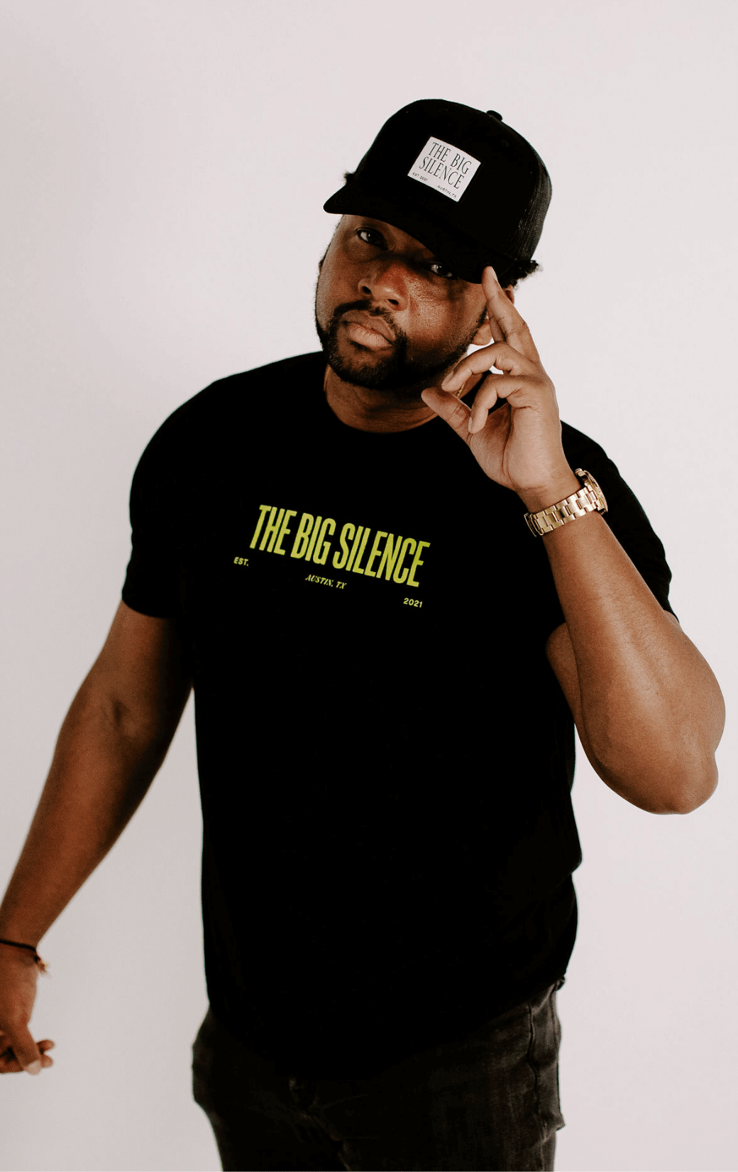 James in black TBS tee