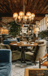 Soho House Austin restaurant interior with tables, seats, chandelier
