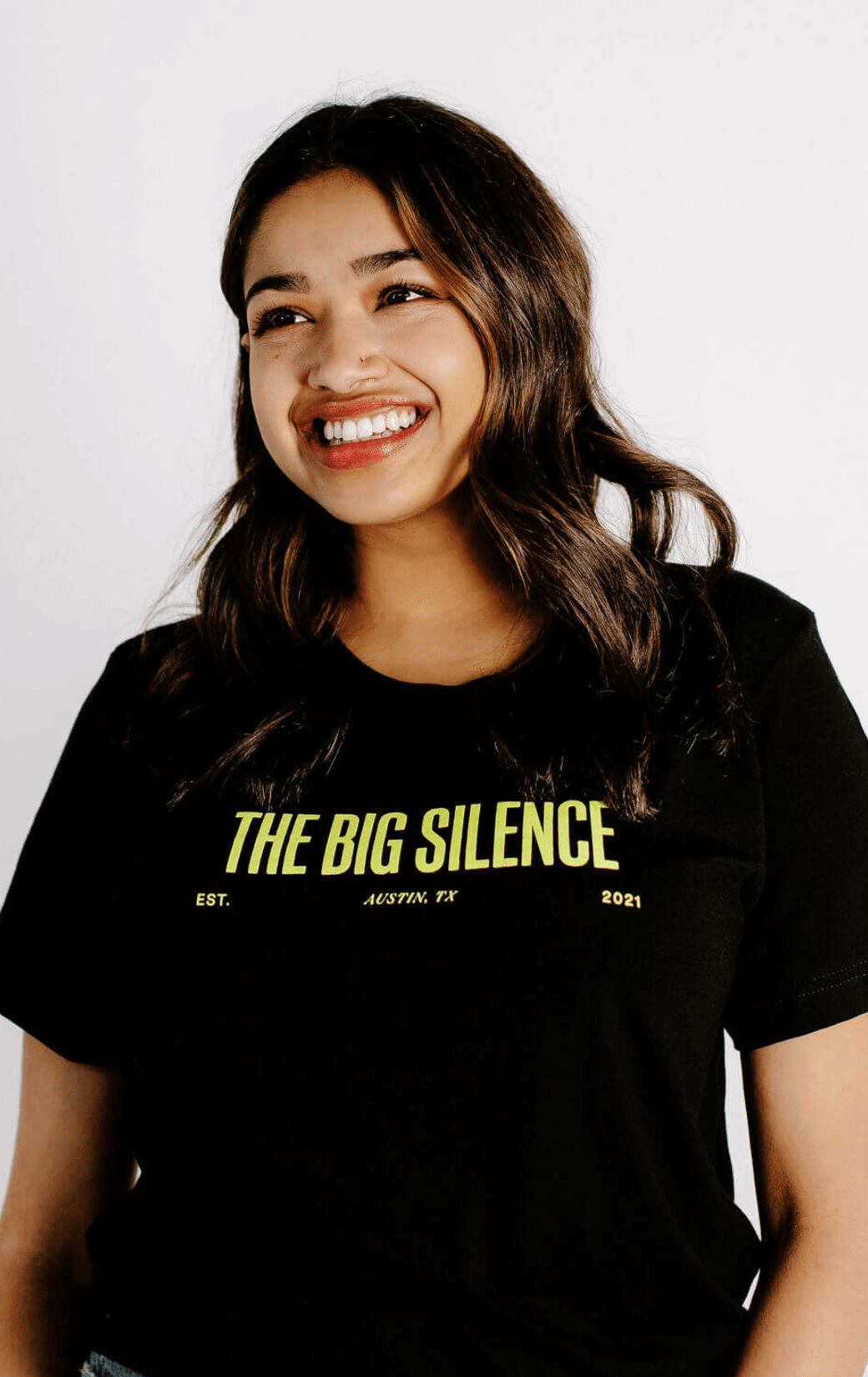 Anuja in black TBS tee
